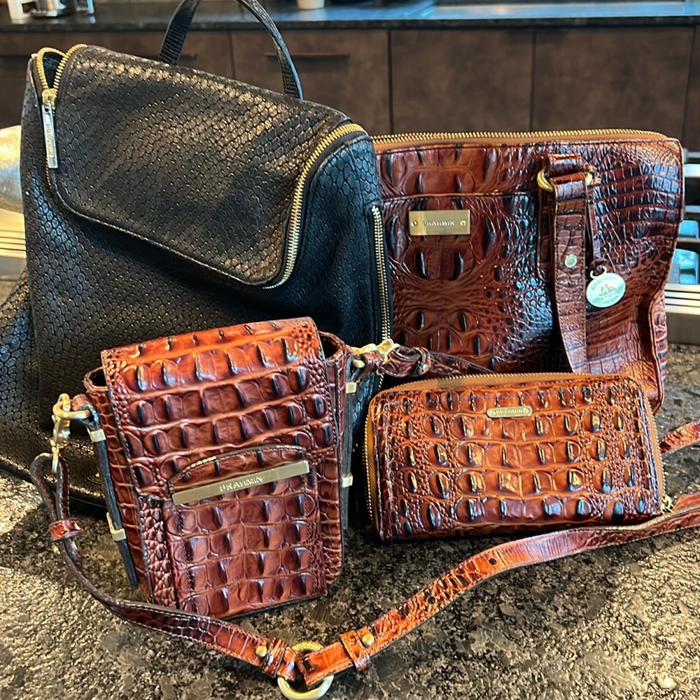 Brahmin Set! 4 pieces, backpack, tote, cross body & wallet!